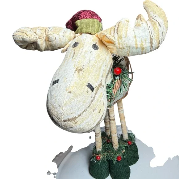 Plush Standing CHRISTMAS MOOSE, Rustic Wreath Winter Scarf Hat 12X10 Cottagecore - Picture 10 of 10